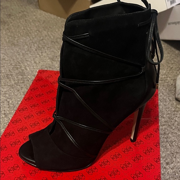 Guess Black Strappy Heeled Boots - Picture 1 of 4